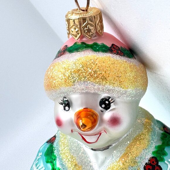 Christopher Radko 1998 Jolly Wrap Jr Frosty Snowman Glass Christmas Ornament 4" - Picture 7 of 7